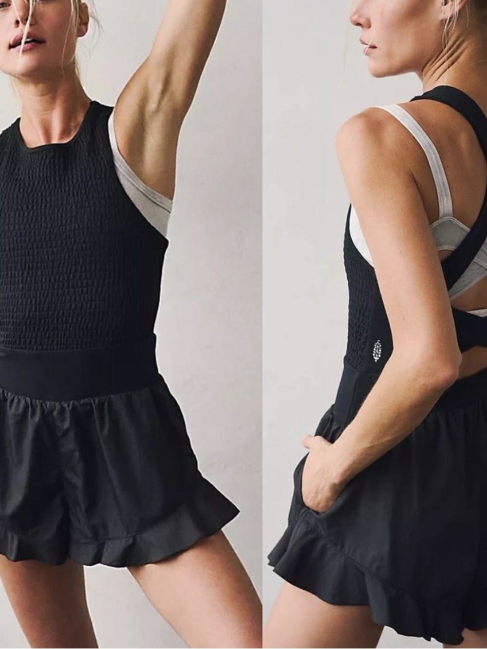Free People Movement Breathless Shorties Onesie Romper In Black NWT Size Medium - Picture 1 of 10